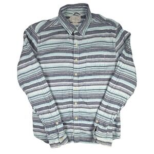 Lucky Brand Mens Blue Grey Striped Gauze Long Sleeve Button Down Shirt Medium
